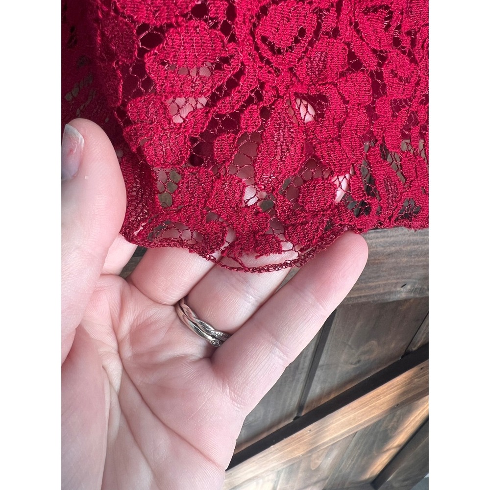 Forgotten‎ Grace Red Floral Lace Peasant Top Bell Sleeve Off Shoulder Large - Picture 6 of 15